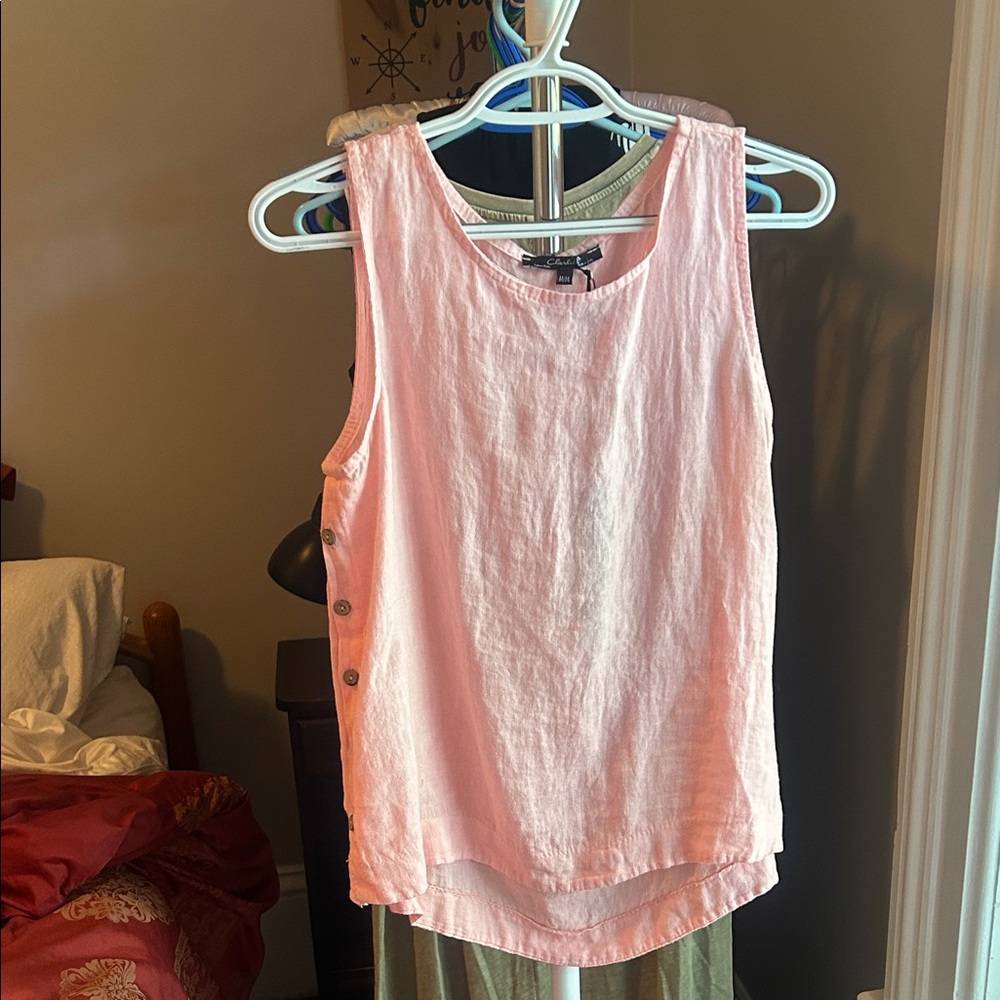 Pink Sleeveless Button-Detail Top
